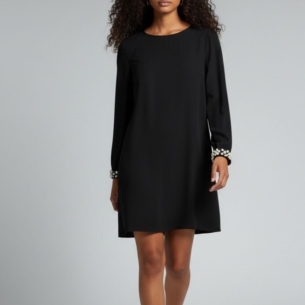 H&M Black Dress with Decorative Pearl Cuffs in Size 4